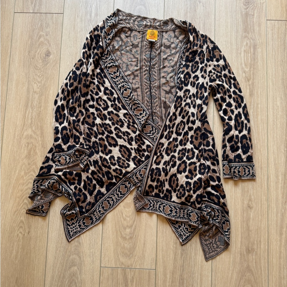 Ruby Rd. Leopard Print Cardigan in Black and Brown
